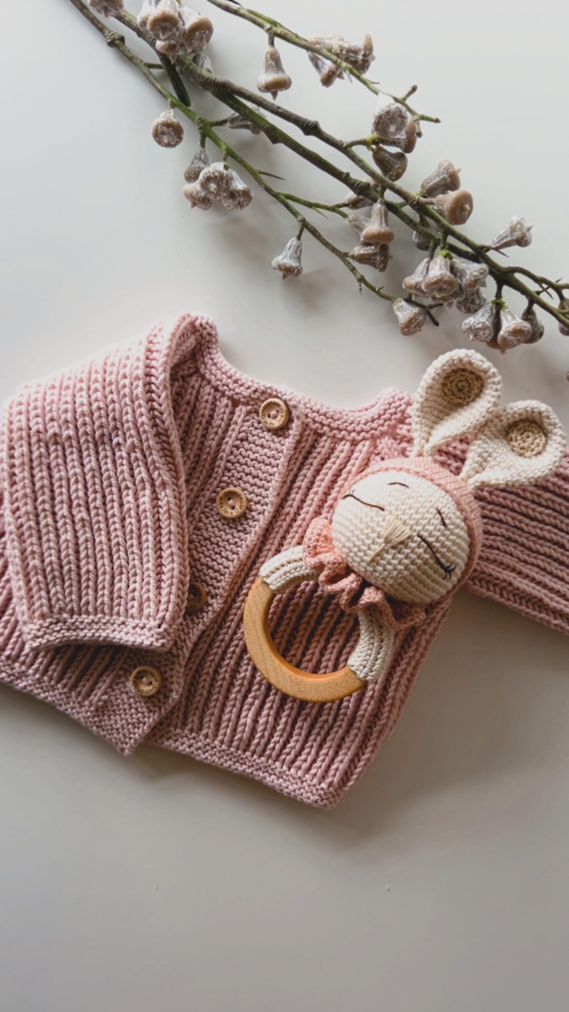 Gift for Newborn, Newborn Baby Sweater with Rattle and Muslin Blanket, Newborn Photography Clothes, Newborn Pink Set