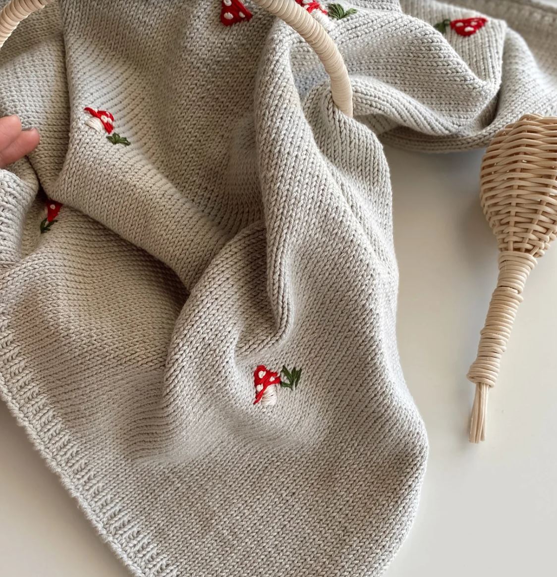 Mushroom Baby, Embroided Knit Baby Romper Set
