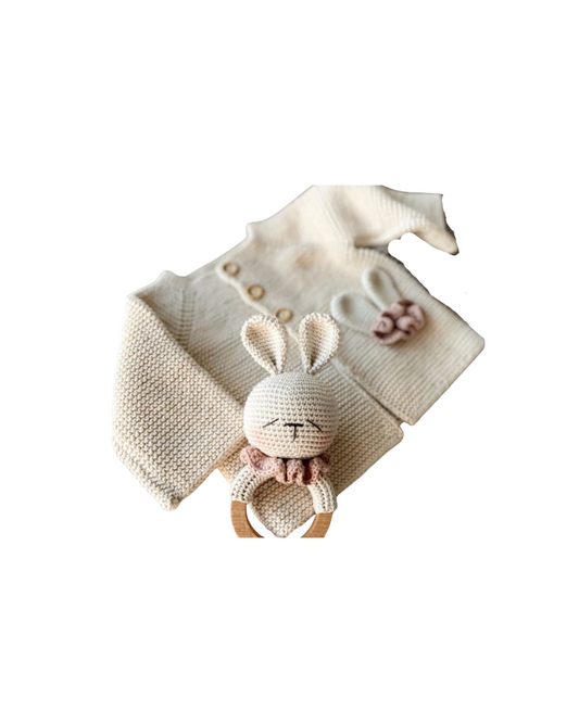 Easter Bunny Knit Cardigan and Rattle Set