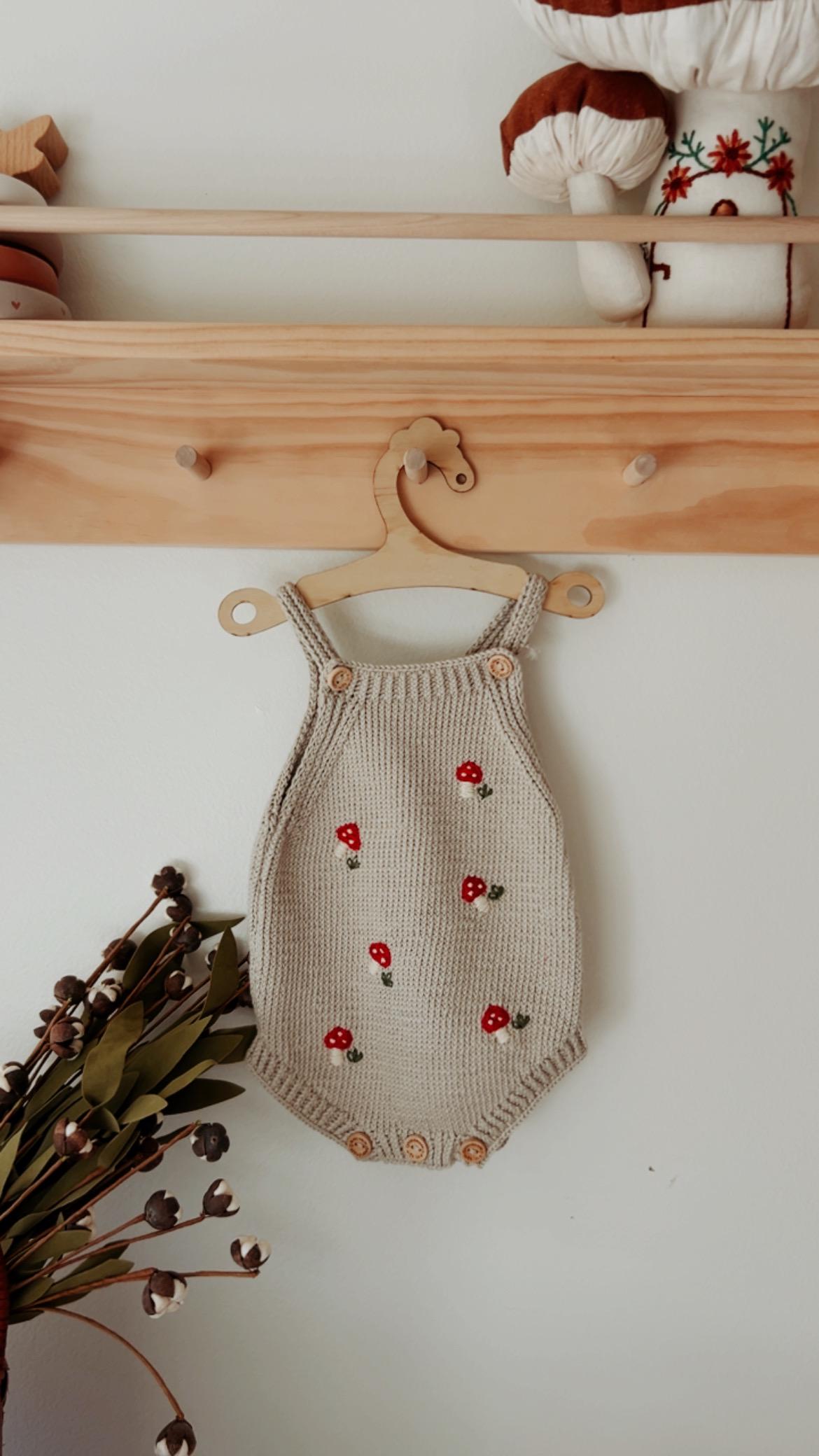 Handknit Mushroom Baby Romper, Mushroom Blanket