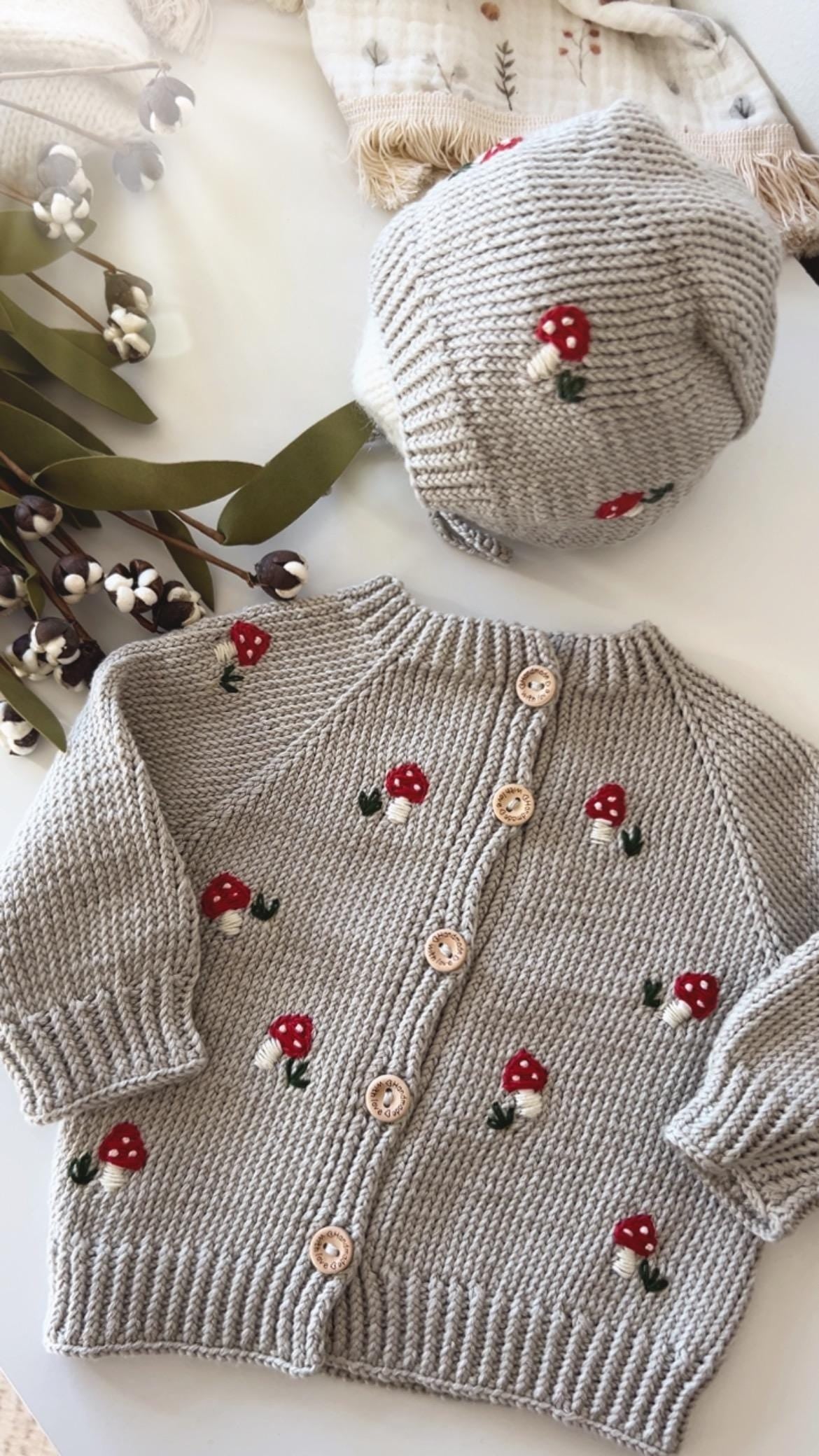 Handknit Mushroom Baby Romper, Mushroom Blanket