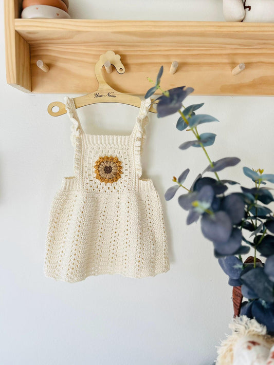 Crochet Baby Dress, Handmade Cotton Dress, Soft Sunflower Dress for Baby