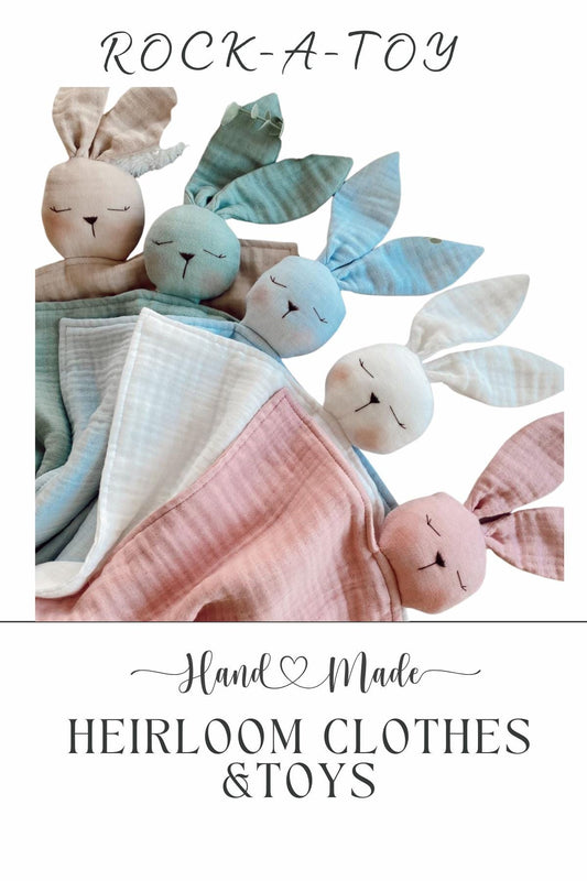 Bunny Muslin Cotton Baby Lovey, Baby Sleep Companion, Organic Security Blanket