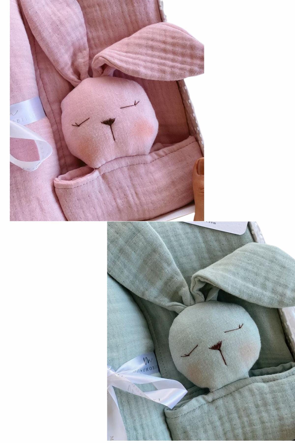 Bunny Muslin Cotton Baby Lovey, Baby Sleep Companion, Organic Security Blanket