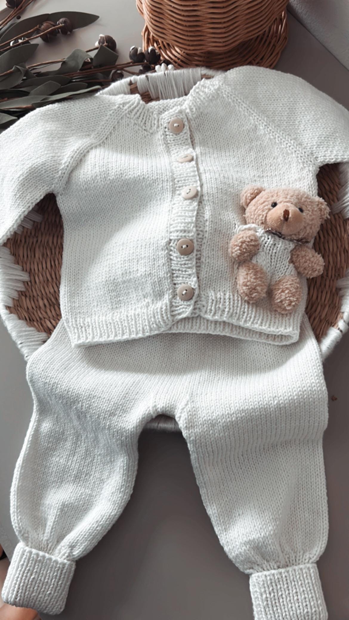 Handmade Organic Cotton Baby Cardigan – Bear Knit Sweater