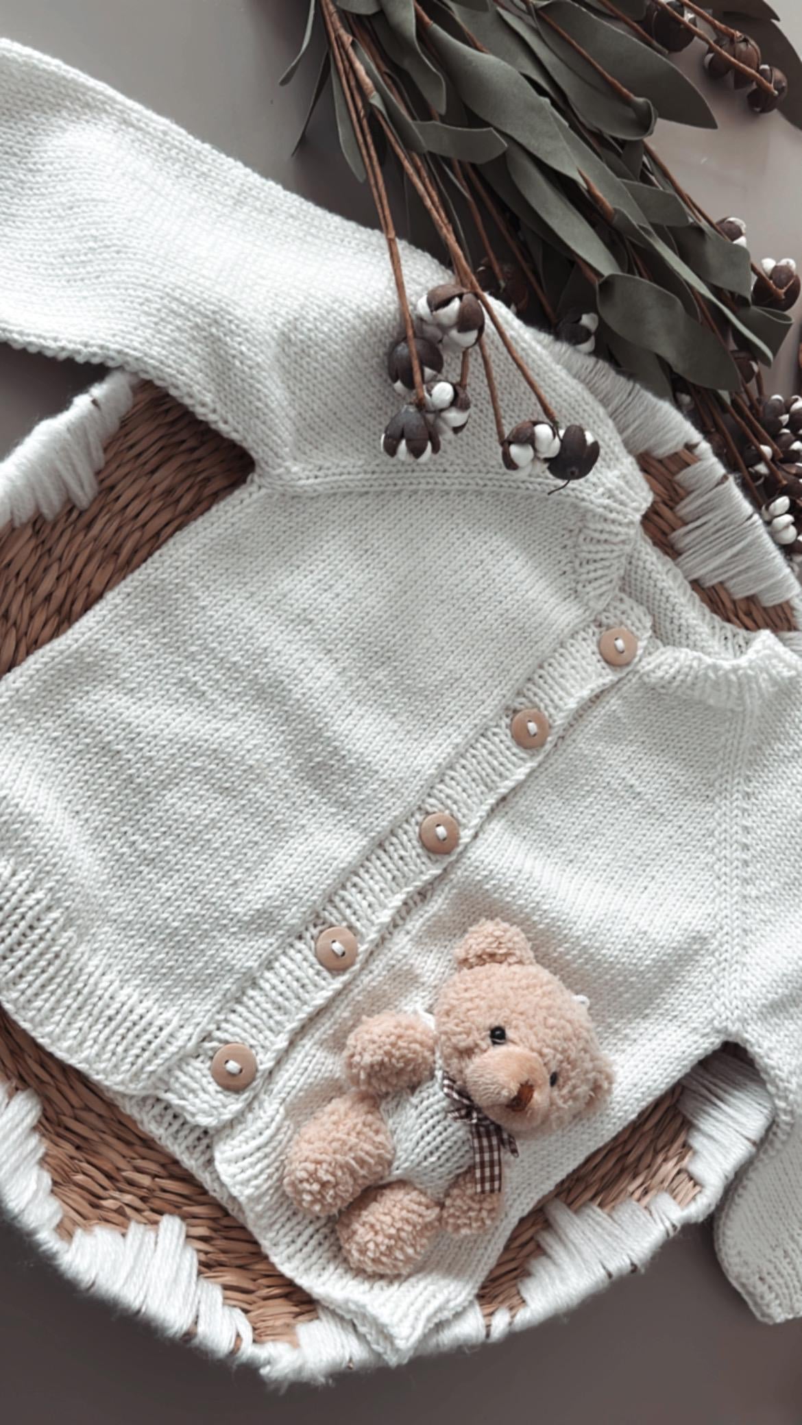 Handmade Organic Cotton Baby Cardigan – Bear Knit Sweater