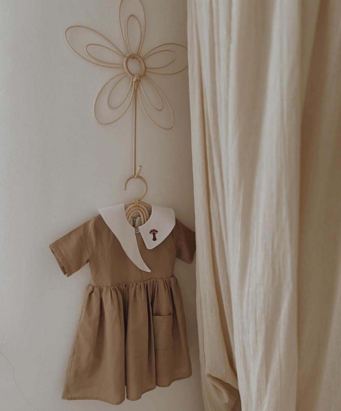 Handcrafted Fall Mushroom Dress – Cotton Dress with Unique Collar