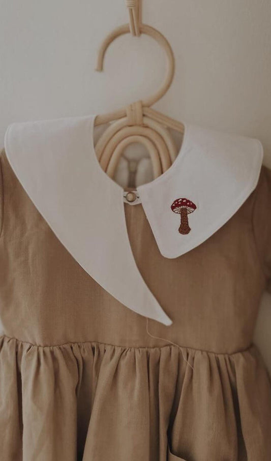 Handcrafted Fall Mushroom Dress – Cotton Dress with Unique Collar