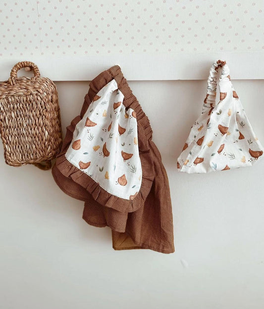 Farmhouse Style Skirt for Girls (Ages 2–6) – Rustic Chicken and Goose Print Apron Skirt