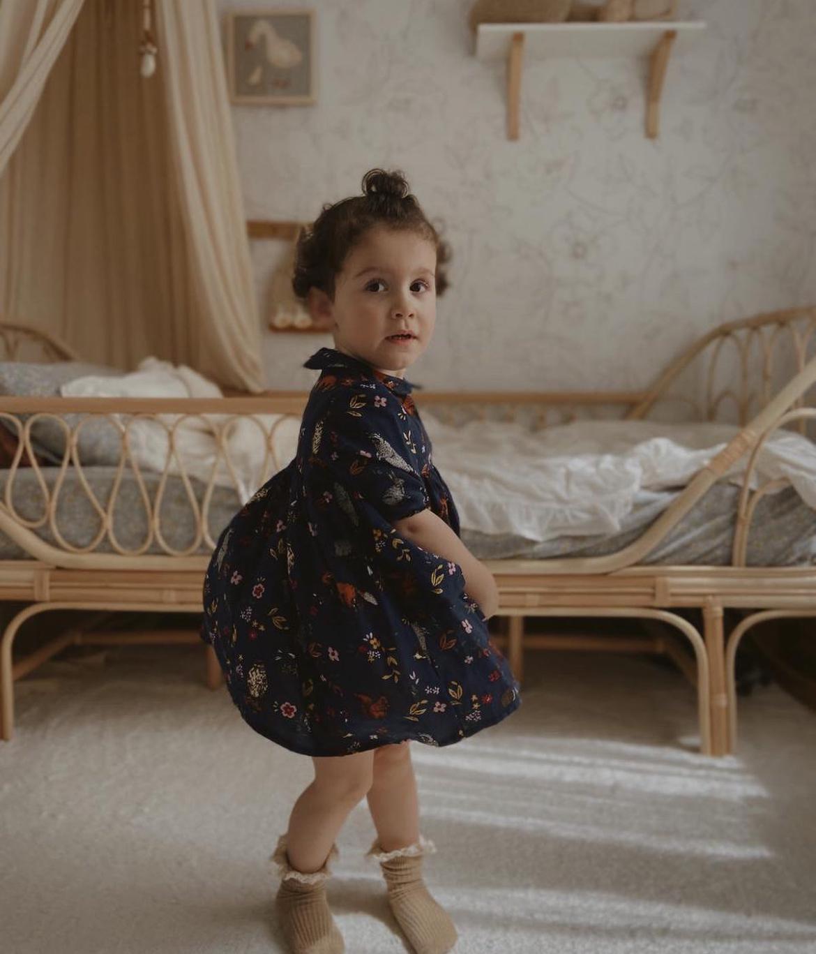 Woodland Animal Print Dress – Toddler & Girls Medium Sleeve Dress 3-4 Years
