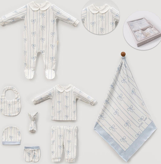 Baby Boy Girl Coming Home Outfit Set – Blue Bow - Pink Bow Newborn Clothes, Soft Cotton Layette, Infant Gift & Photo Prop