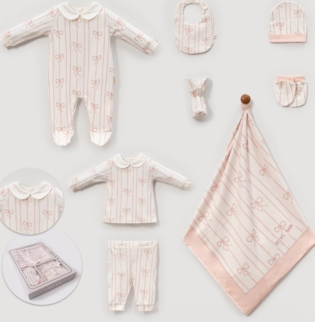 Baby Boy Girl Coming Home Outfit Set – Blue Bow - Pink Bow Newborn Clothes, Soft Cotton Layette, Infant Gift & Photo Prop