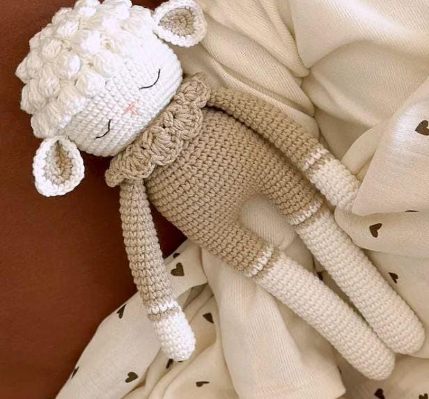 Handmade Crochet Lamb Plush – Soft Amigurumi Sheep Toy, Baby Shower Gift, Neutral Nursery Decor, Handmade Stuffed Animal