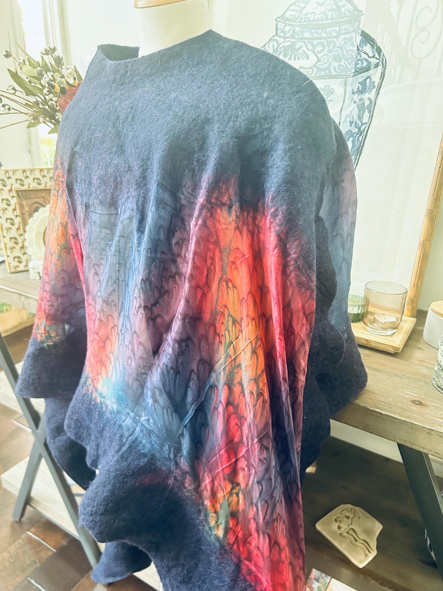 Handmade Silk and Felt Poncho-Mom