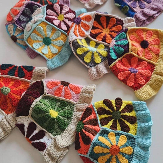 Handmade Crochet Flower Beanie – 70s Granny Square Hippie Hat-Mom Group