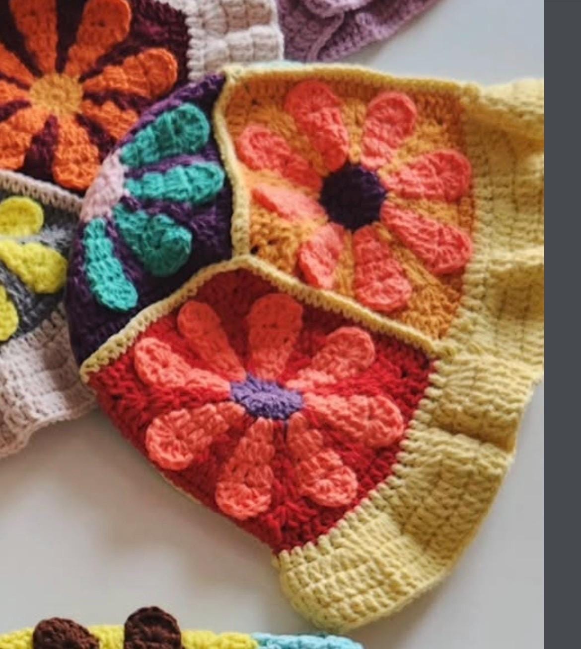 Handmade Crochet Flower Beanie – 70s Granny Square Hippie Hat-Mom Group