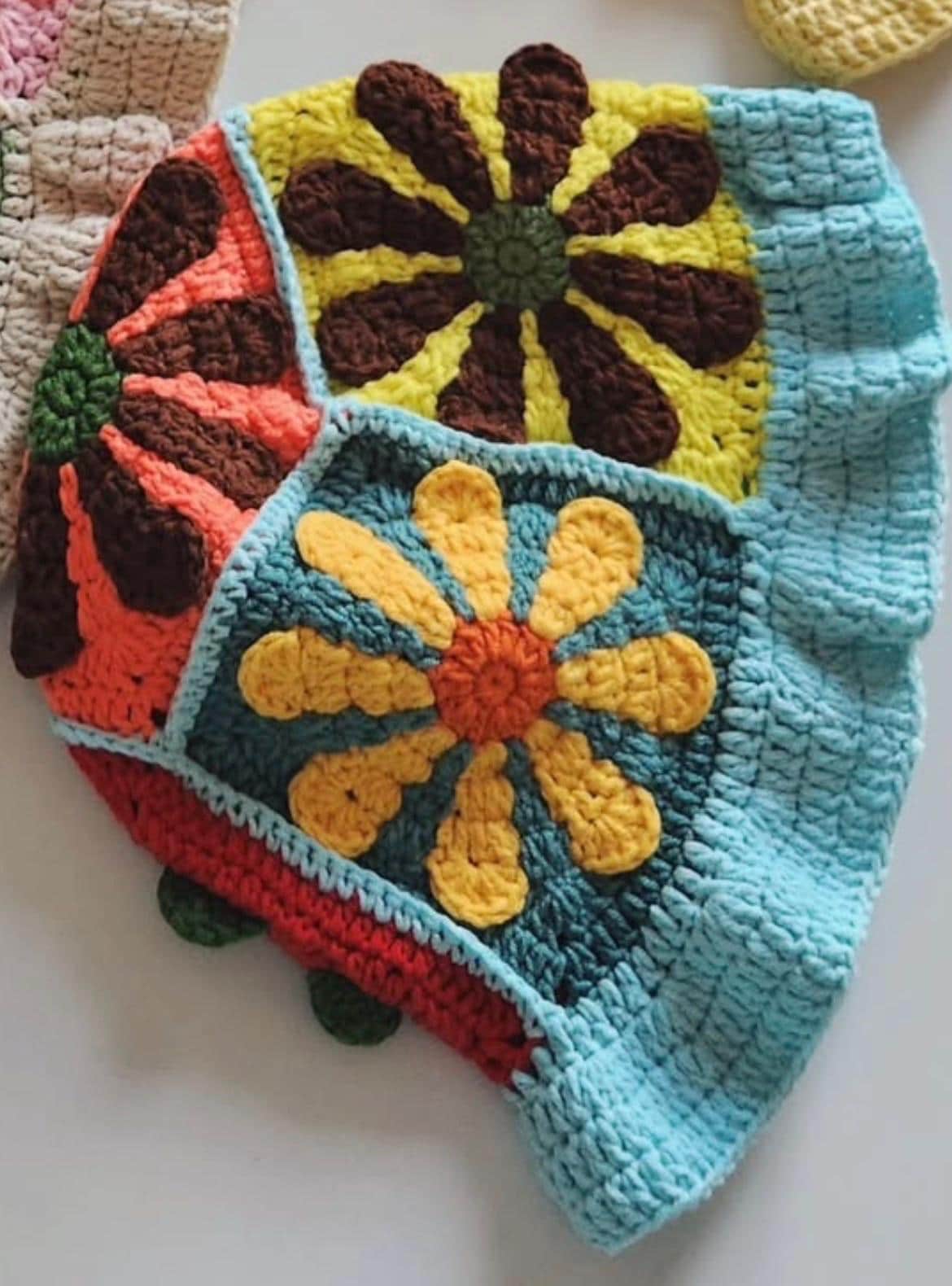 Handmade Crochet Flower Beanie – 70s Granny Square Hippie Hat-Mom Group
