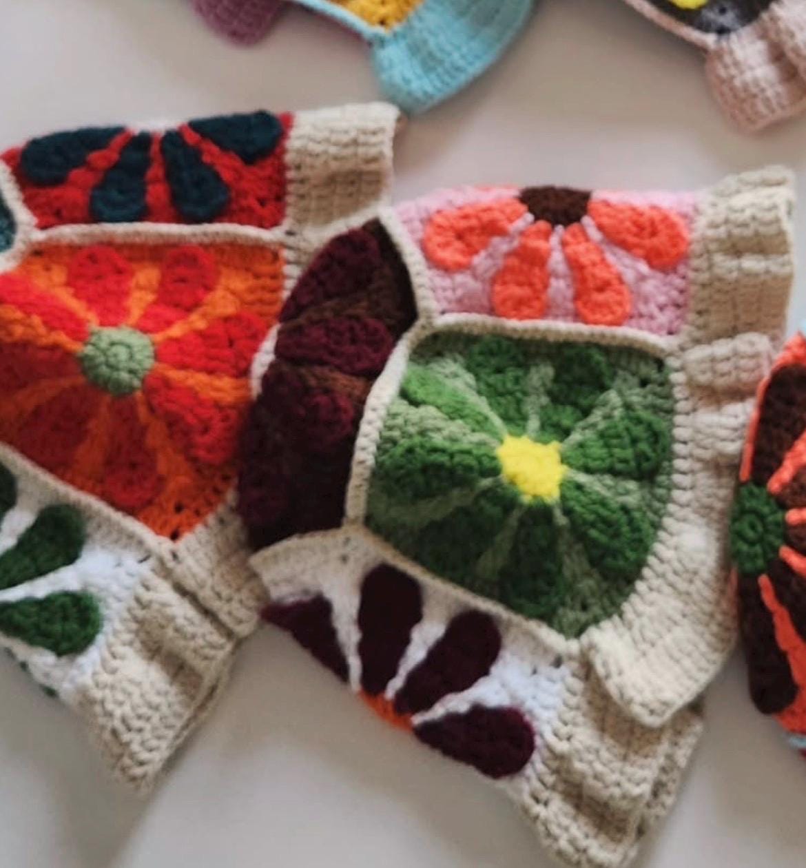 Handmade Crochet Flower Beanie – 70s Granny Square Hippie Hat-Mom Group