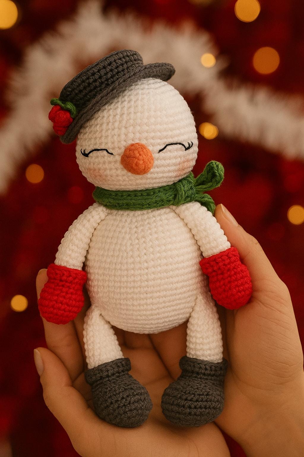 Handmade Crochet Snowman Doll – Amigurumi Christmas Plush Toy, Winter Decor, Handmade Holiday Gift,15cm