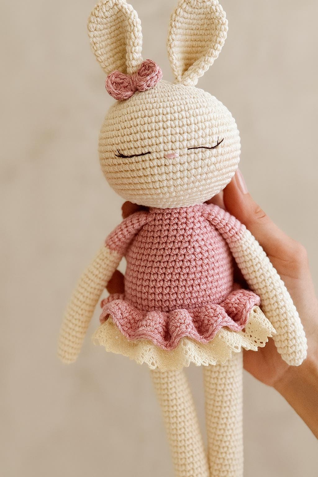 Handmade Crochet Bunny Doll – Amigurumi Rabbit Toy, Soft Baby Gift, Nursery Decor, Handmade Stuffed Animal, Crochet Ballerina Bunny