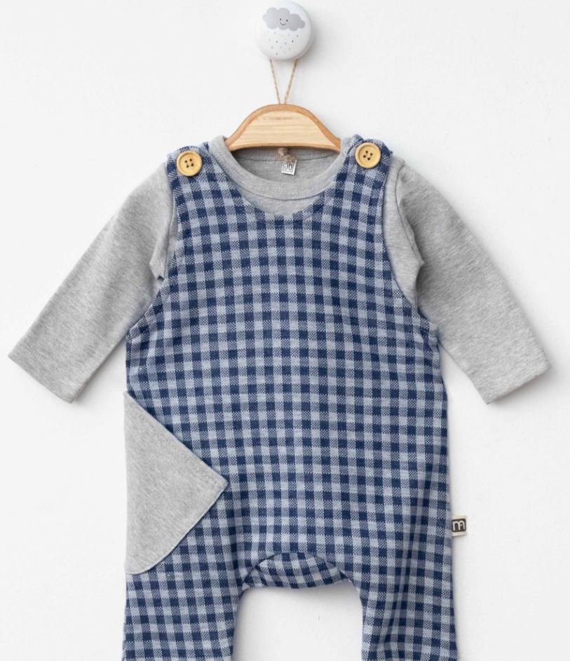 Blue Gingham Baby Romper – Classic Cotton Layered 2 Pc Outfit