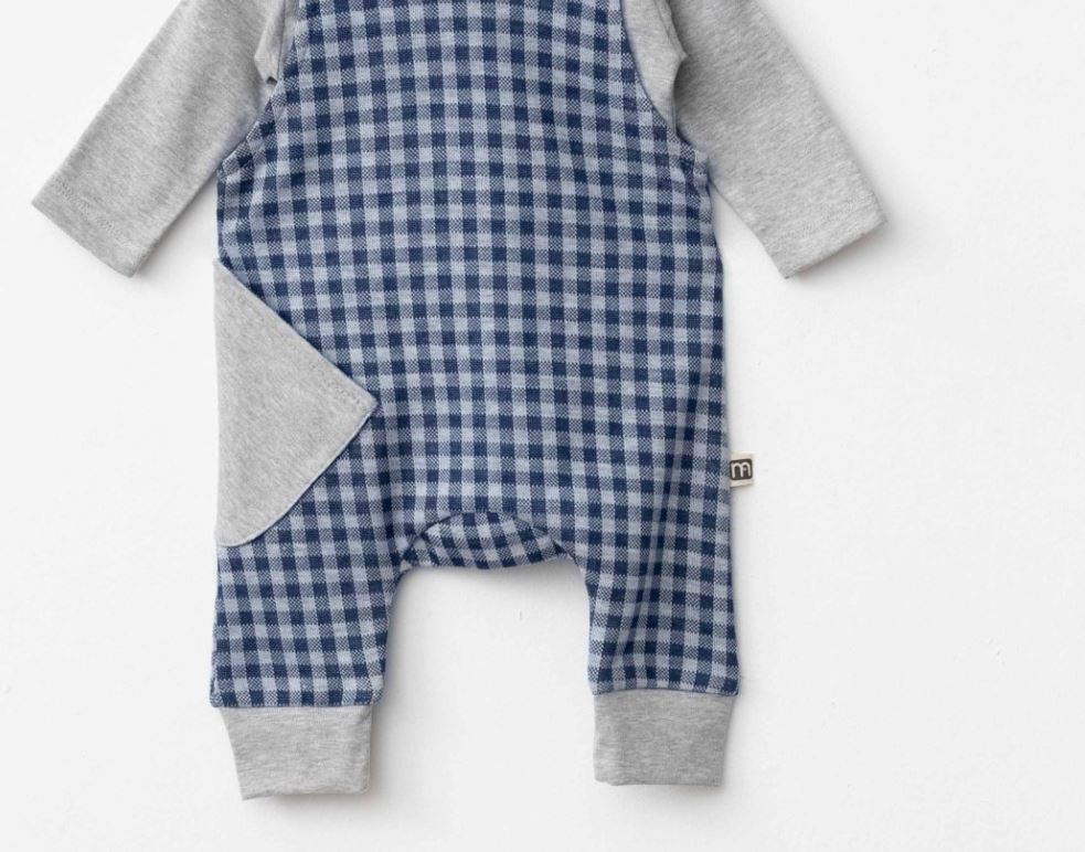 Blue Gingham Baby Romper – Classic Cotton Layered 2 Pc Outfit