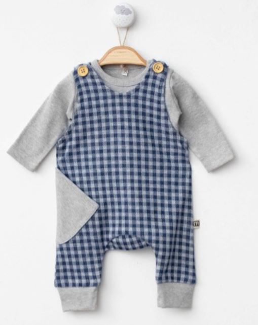 Blue Gingham Baby Romper – Classic Cotton Layered 2 Pc Outfit