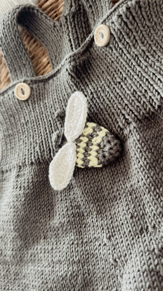Handmade Bee Designed Dark Grey Baby Outfit