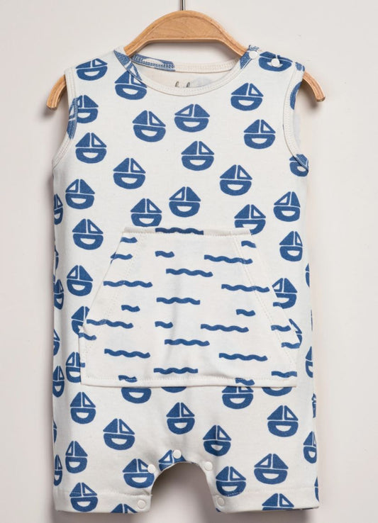 Sailboat Print Baby Romper – 100% Cotton Nautical Baby Outfit