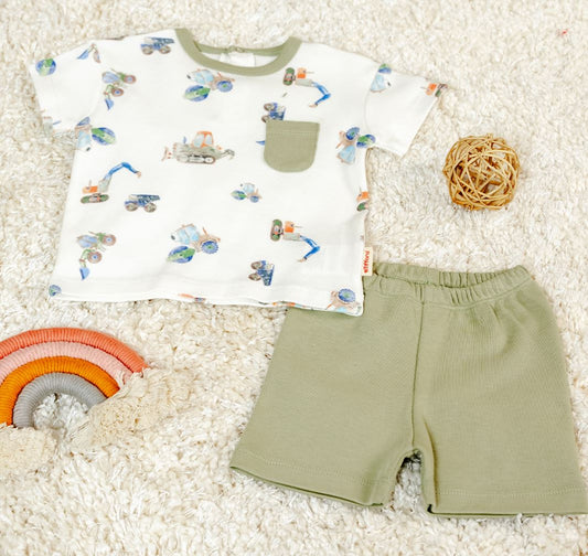 Tractor Adventure Baby Set – 2-Piece Cotton Summer Outfit