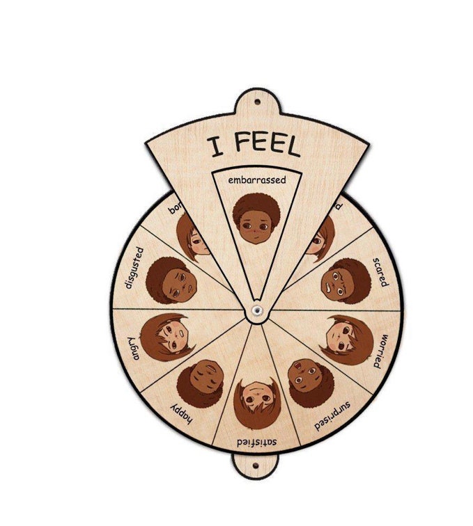 Wooden Emotions Wheel | Montessori Feelings Chart |  Learn About Feelings | Emotions Spinner Wheel |