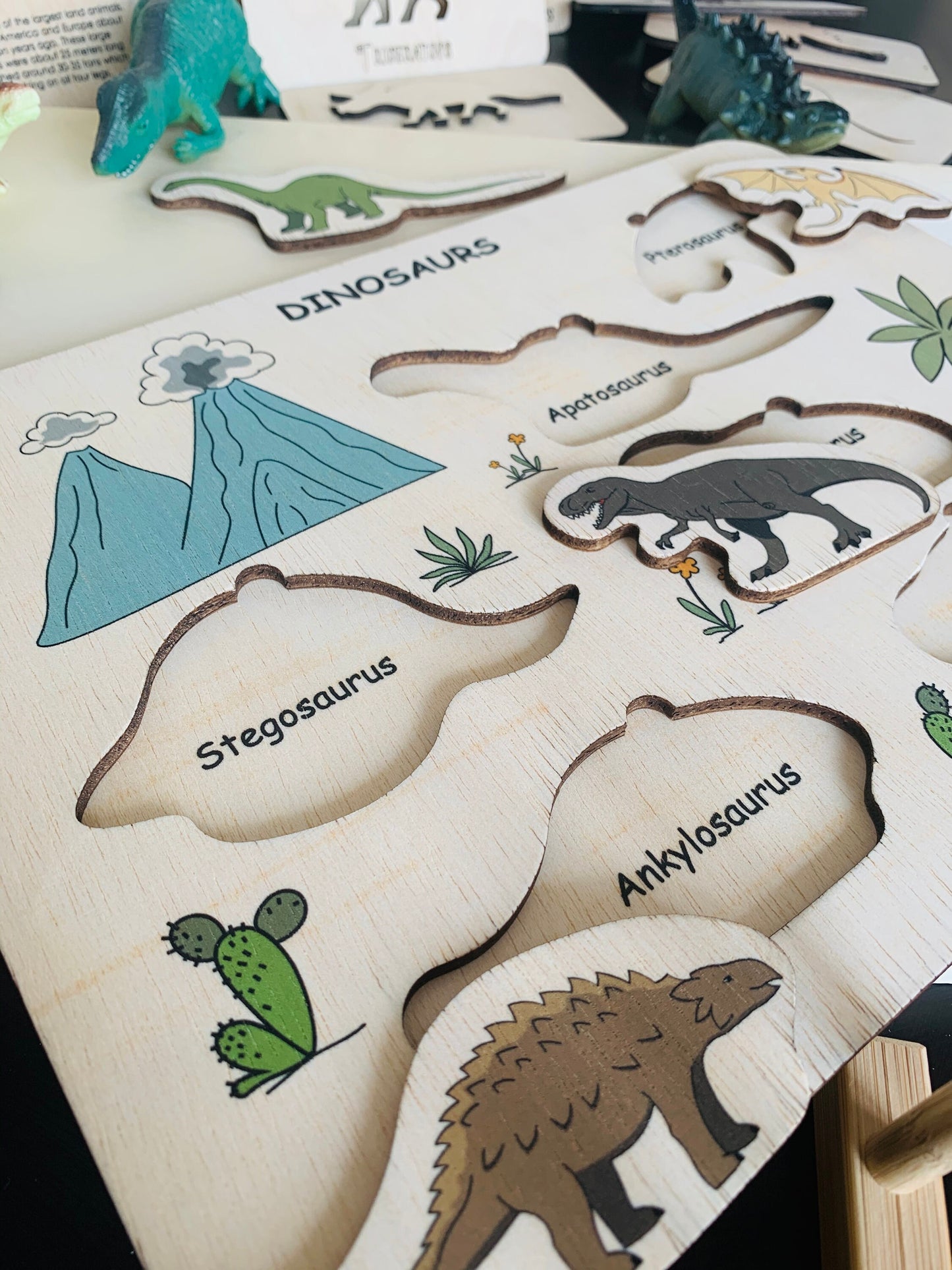 Wooden Dinosaur Puzzle, Dino Puzzle, Learning Dinosaur Types, Educational Toy
