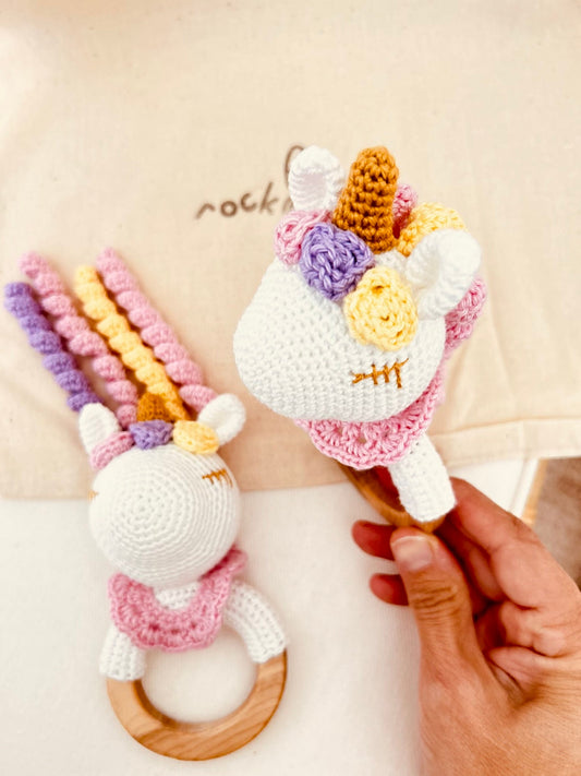 Gift for Newborn, Unicorn Rattle, Crochet Rattle, Handmade Gift for Babies, Unicorn Baby Shower Gift