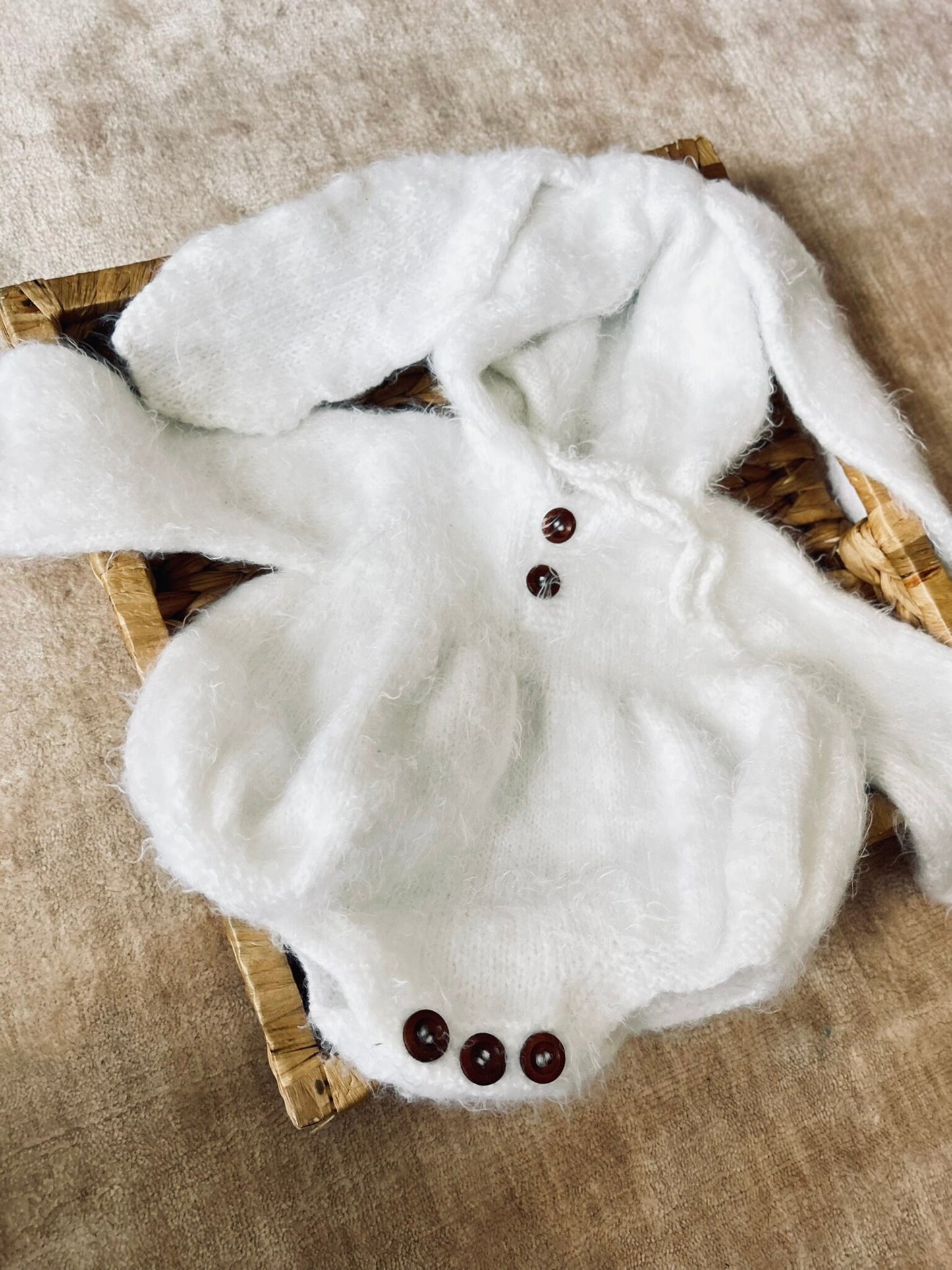 Gift for Newborn, Bunny Ear Knitted Baby Romper