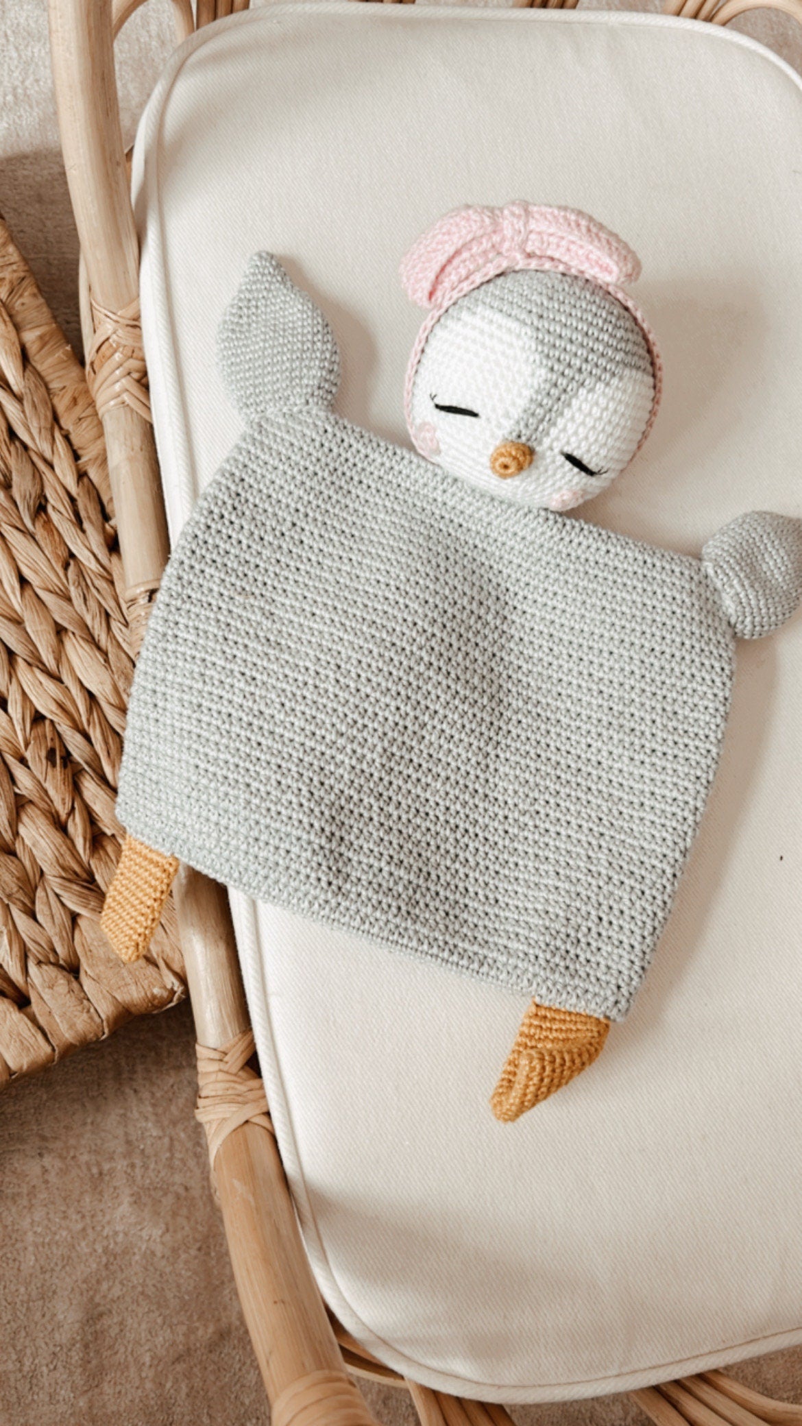 Gift for Newborn, Heirloom Crochet Lovey Security Blanket in Penguin