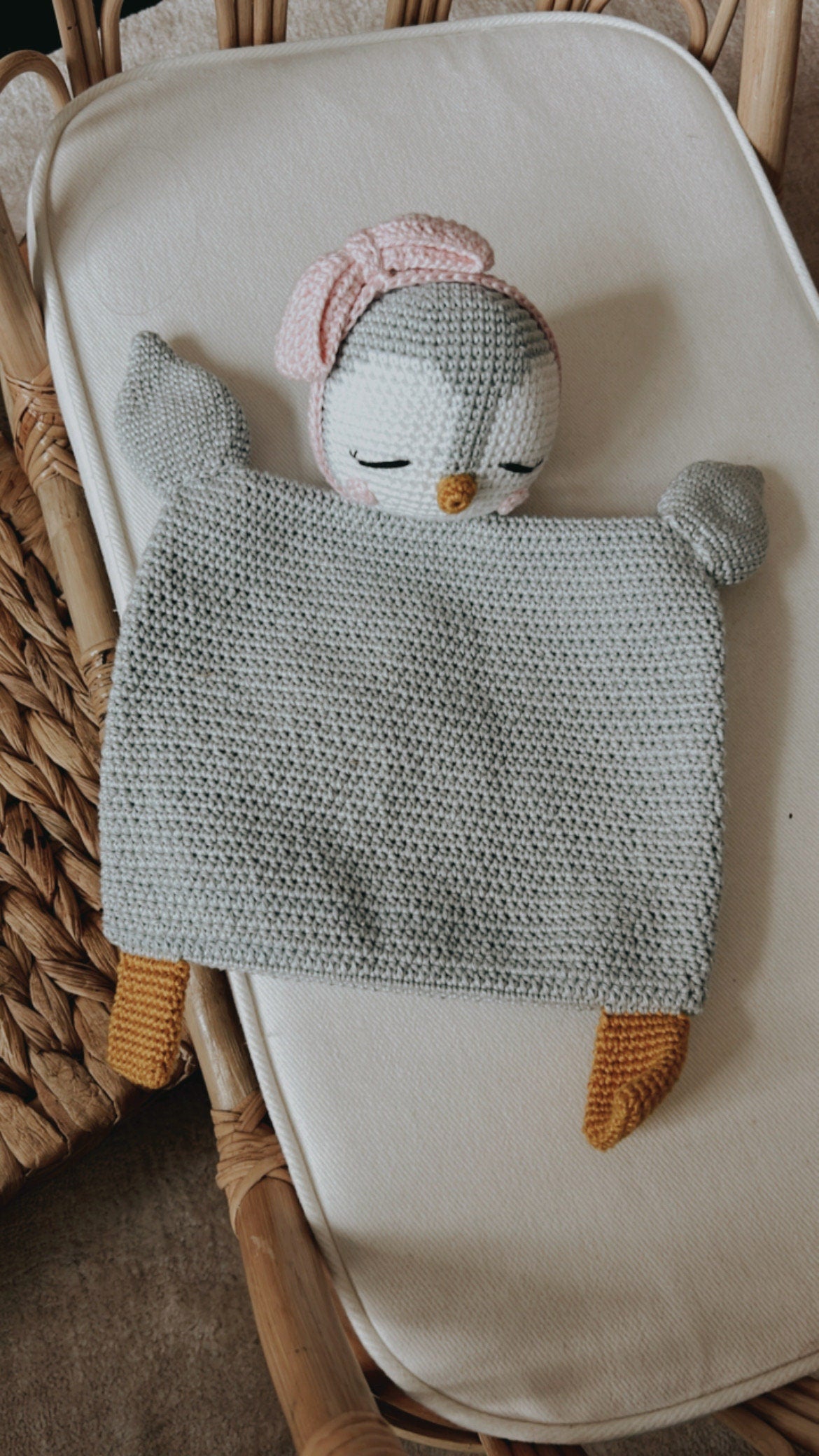 Gift for Newborn, Heirloom Crochet Lovey Security Blanket in Penguin