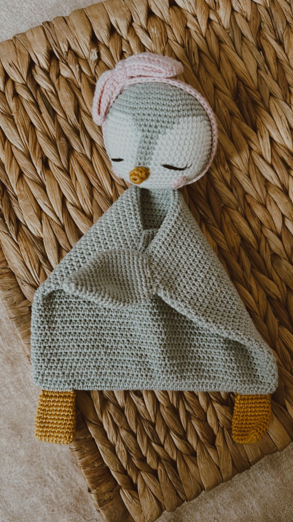 Gift for Newborn, Heirloom Crochet Lovey Security Blanket in Penguin