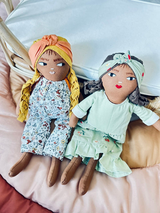 Gift for Kids, Linen Doll, Handmade African American Doll