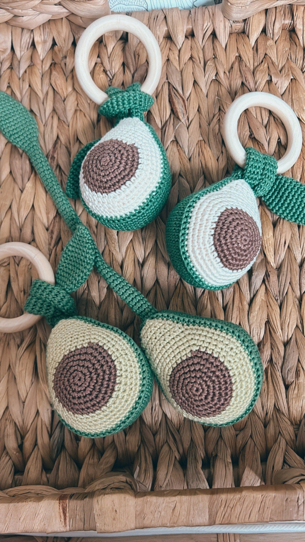 Gift for Newborn, Avocado Crochet Rattle, Sensory teether toy