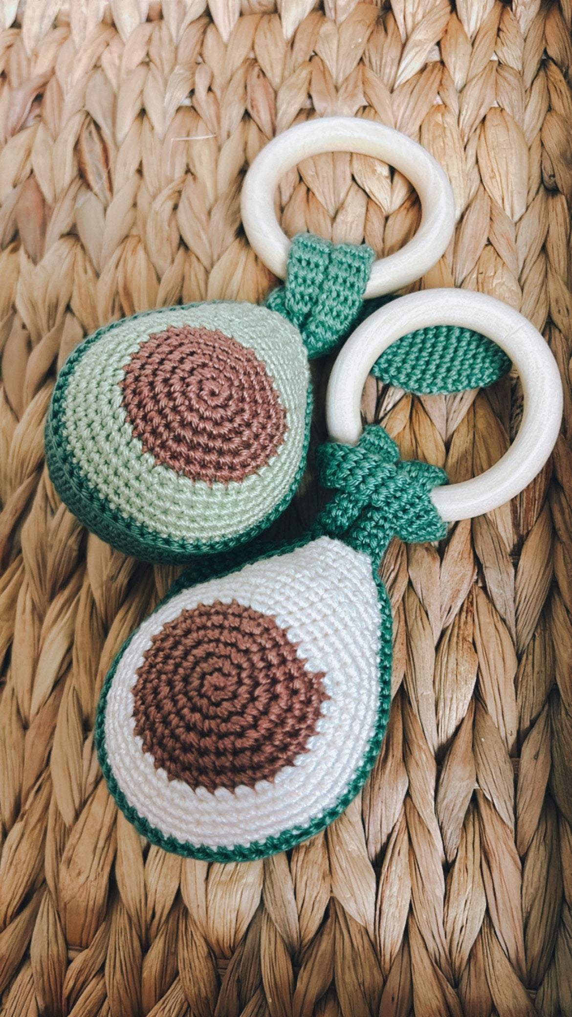 Gift for Newborn, Avocado Crochet Rattle, Sensory teether toy