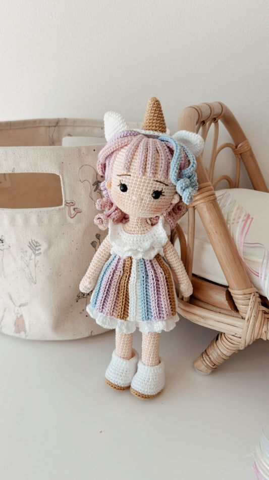 Gift for Baby, Gift for Kids, Amigurumi Unicorn Baby Doll, Crochet Unicorn Doll