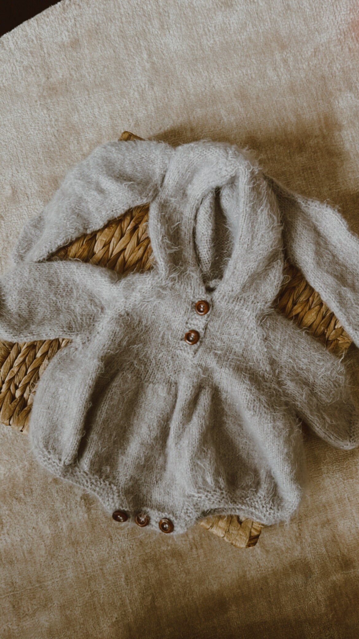 Gift for Newborn, Bunny Ear Knitted Baby Romper