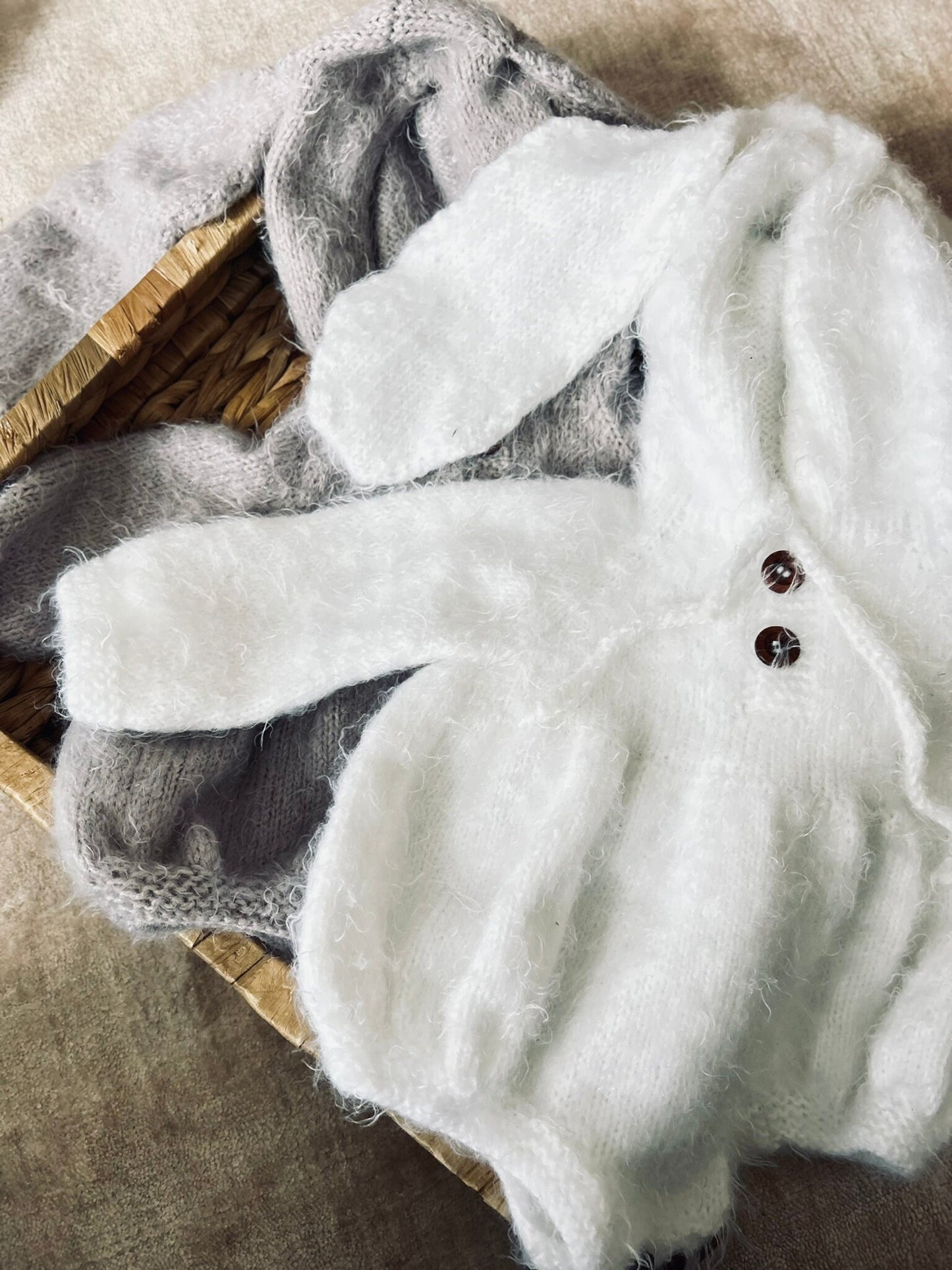 Gift for Newborn, Bunny Ear Knitted Baby Romper