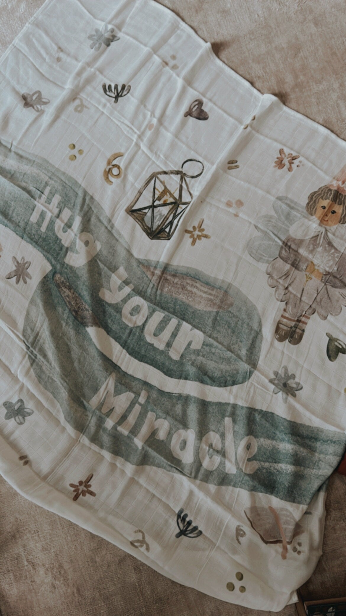 Gift for Newborn, Baby Muslin Blanket, Hug Your Miracle Patterned Muslin Blanket