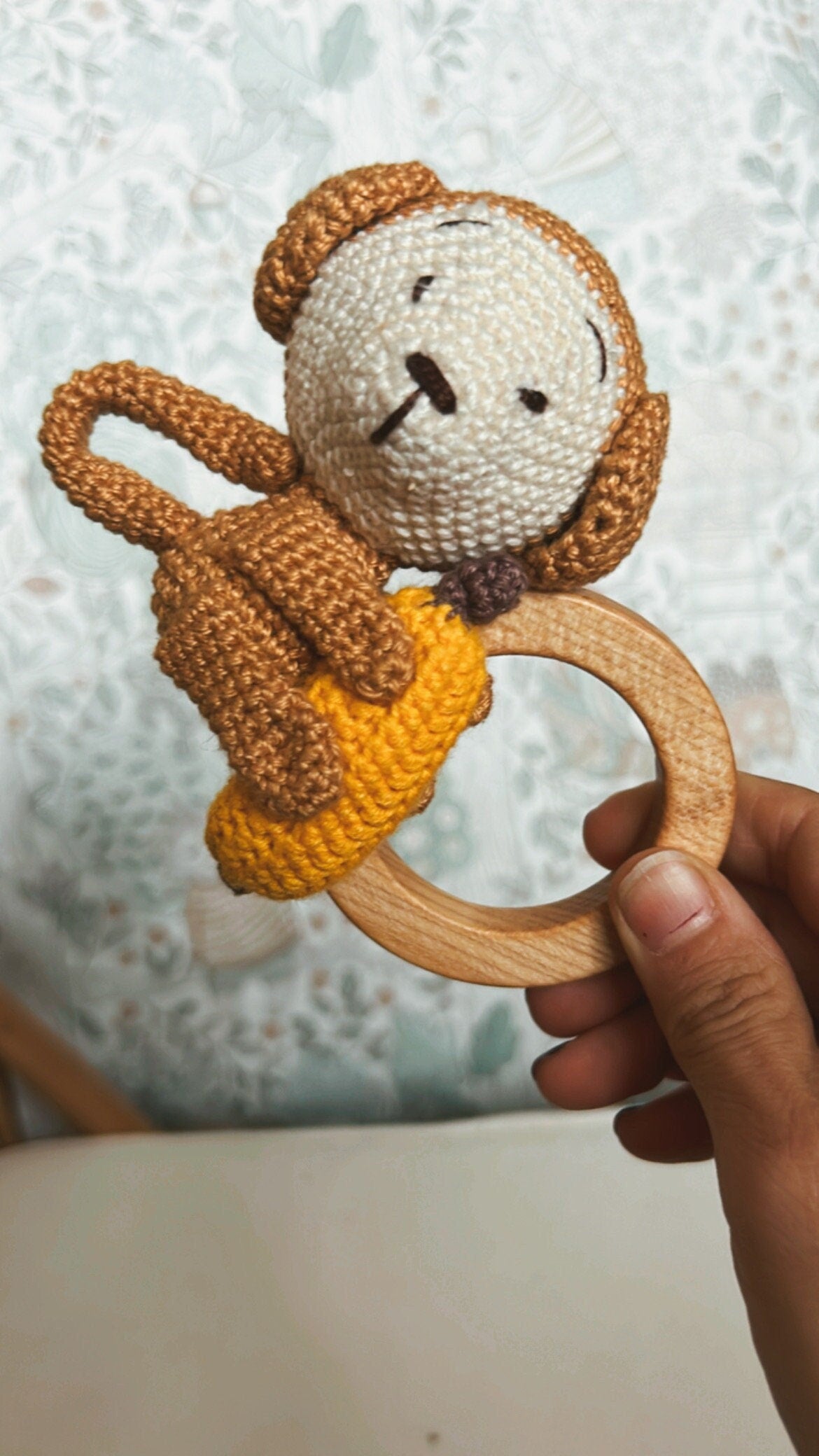 Gift for Newborn, Monkey Crochet Rattle Teether, Crochet Monkey with Banana Rattle