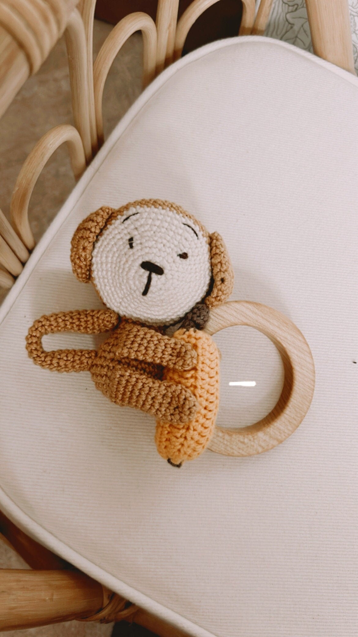 Gift for Newborn, Monkey Crochet Rattle Teether, Crochet Monkey with Banana Rattle