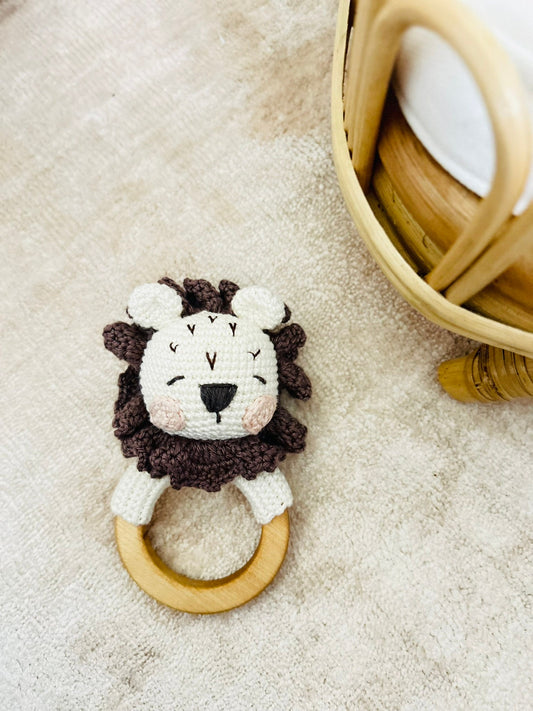 Gift for Newborn, Lion Rattle Crochet, Crochet Rattle for Babies, Rattle Teether Lion,