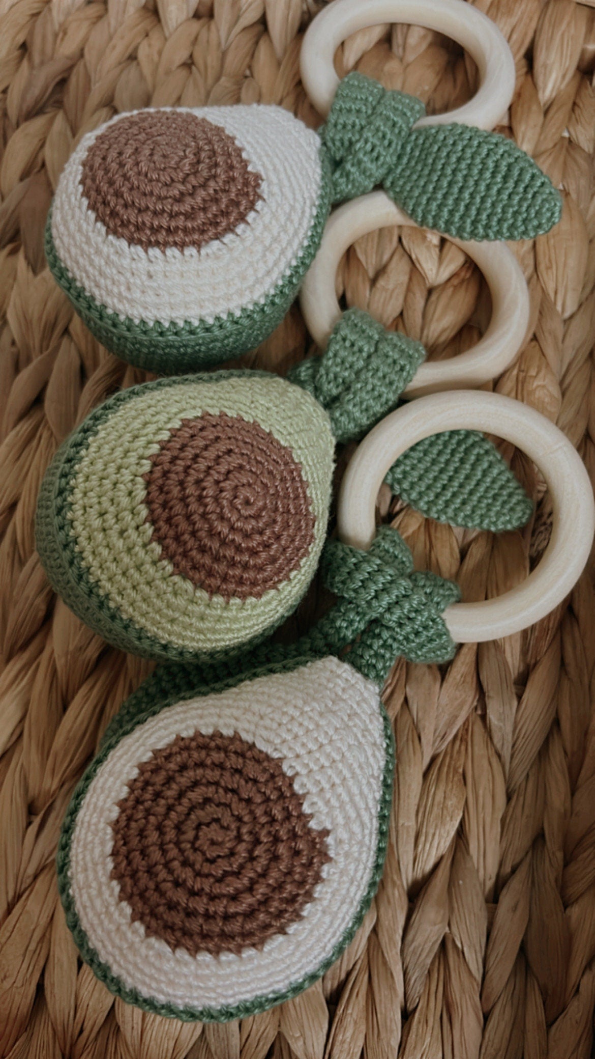 Gift for Newborn, Avocado Crochet Rattle, Sensory teether toy