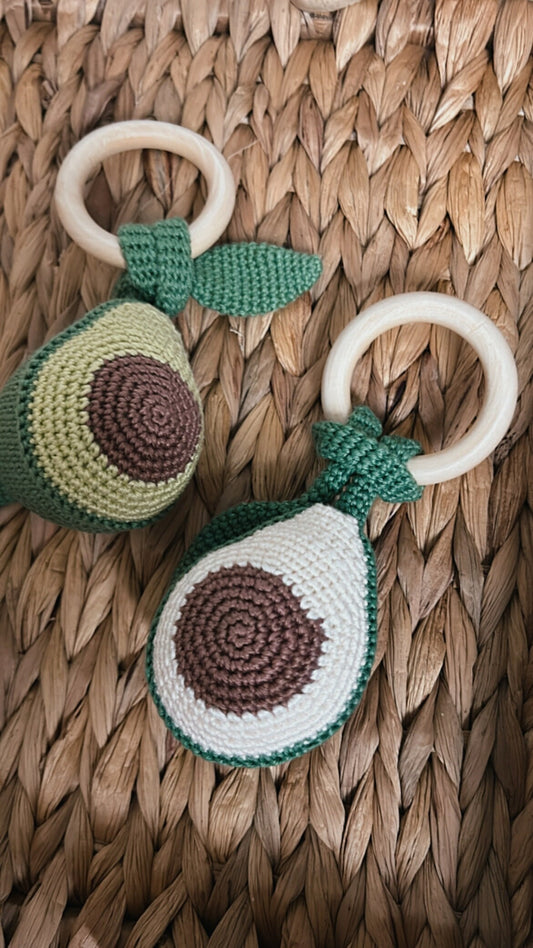 Gift for Newborn, Avocado Crochet Rattle, Sensory teether toy