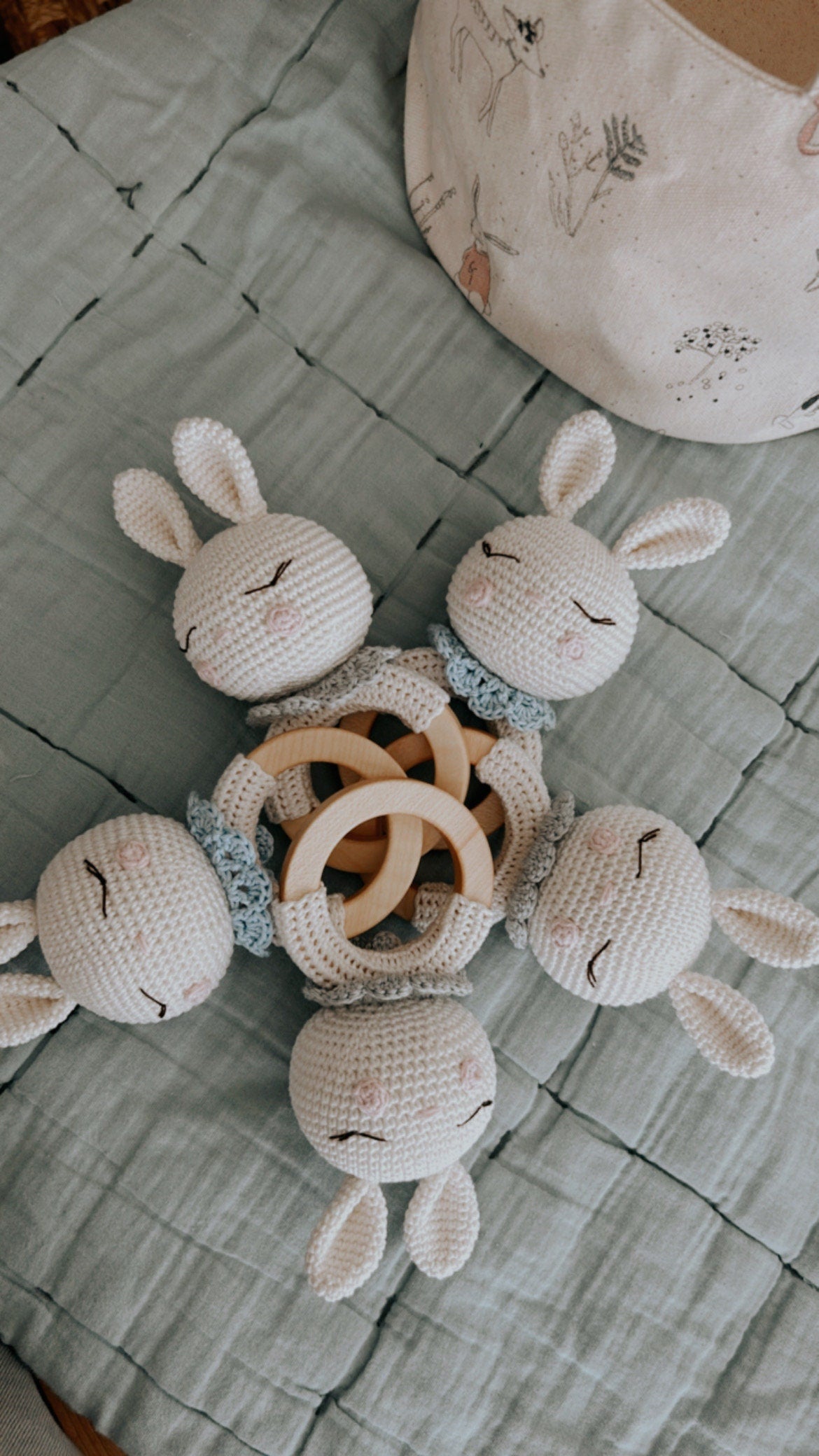 Gift for Newborn, Crochet Bunny Rattle, Amigurumi Rattle, Unisex Baby Shower Gift, Gift for Babies